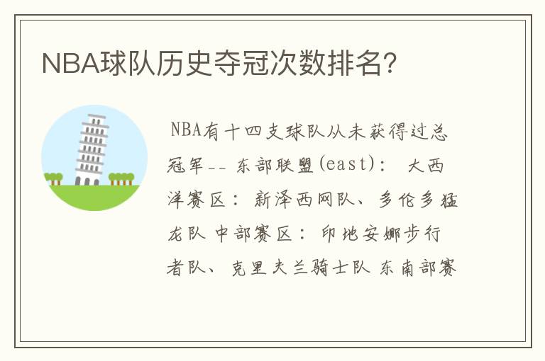 NBA球队夺冠次数排名：哪些队从未夺冠？附各冠军队夺冠次数